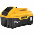A DeWalt 20V lithium-ion 6Ah cordless battery, featuring the brand's signature yellow and black color scheme, shown on a solid white background.
