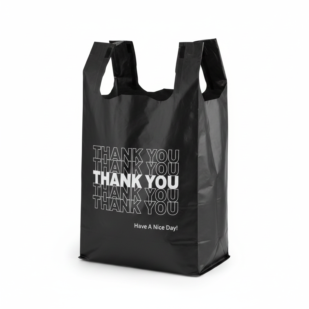 Black Thank You Shopping Bag - Angle View